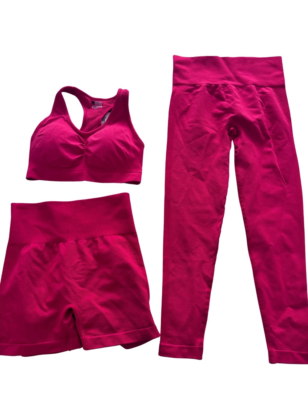Seamless red Activewear Set – Sports Bra, High-Waist Leggings & Shorts